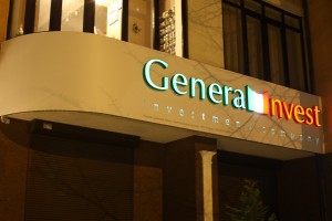 Вывеска с объемными элементами<br />
Компания «General Invest»<br />
г. Калининград, ул. Дмитрия Донского, 15
